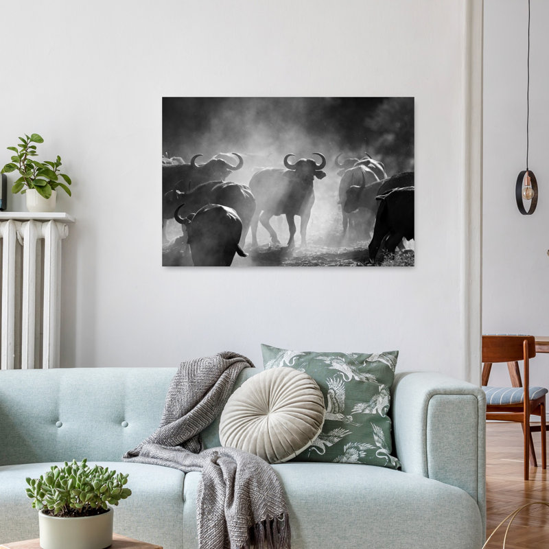 "Dusty Buffalo Herd", art contemporain mural, 24" H x 36" W
