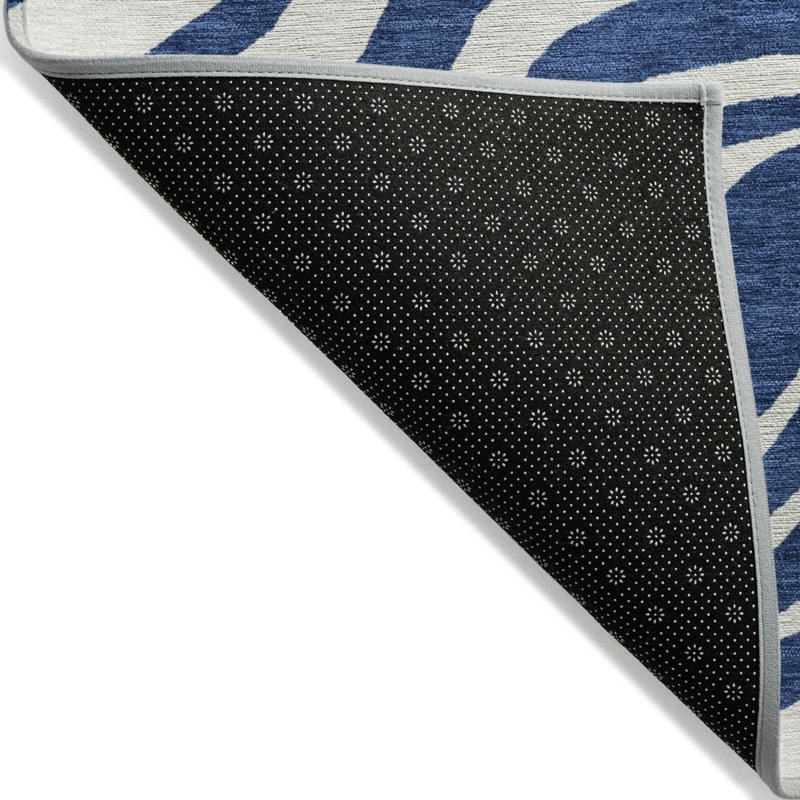 3' X 5' Navy Blue And Ivory Animal Print Washable Indoor Outdoor Area Rug