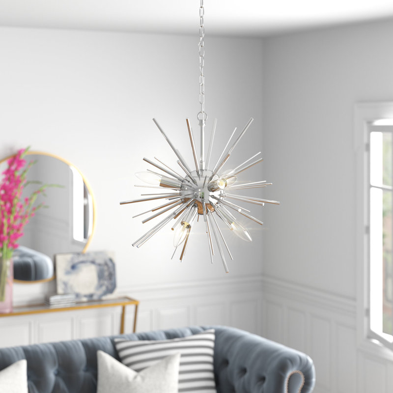 Lustre géométrique unique à 6 lumières Jazmin, Nickel poli