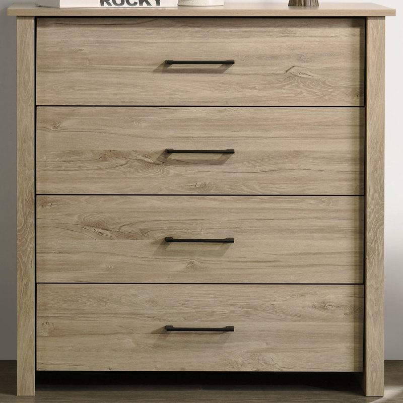 Commode 4 tiroirs l 32 "avec poignées noires, Brun