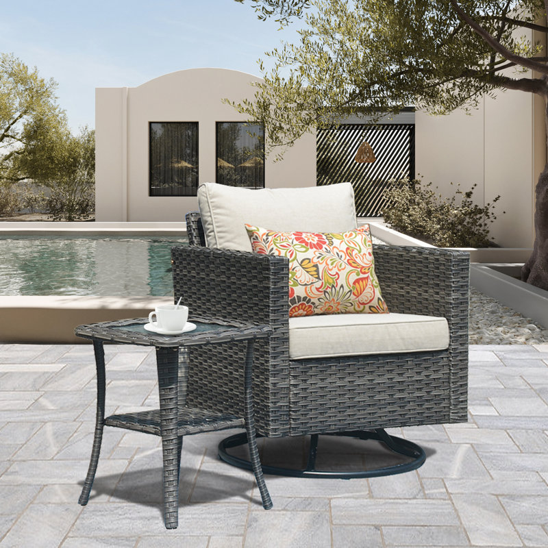 Osorio Swivel Wicker Outdoor Lounge Chair, Beige