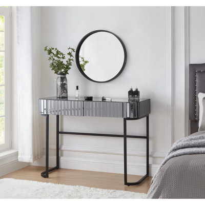 39" Gray Mirrored Dressing Desk With Stainless Steel Base. 2 Drawer Storage. Modern & Versatile. Ample Space For Personal Items. And Easy To Assemble Makeup Table Base, Gray. Drawers Bronzing .