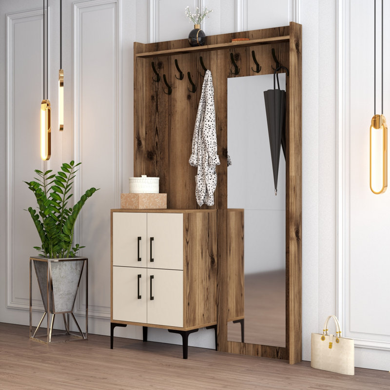 Arbre d'entrée Adila avec rangement pour chaussures, Noyer / anthracite