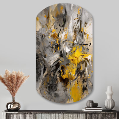 Moutarde jaune et gris vif III - art cylindrique abstrait en métal asymétrique