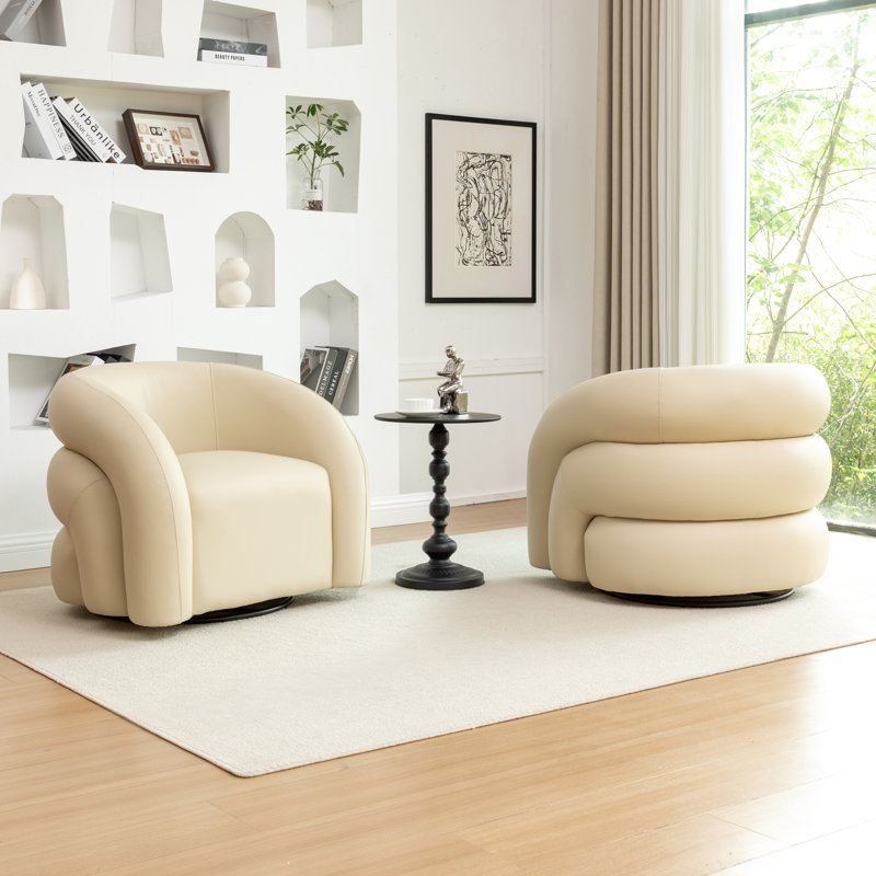 Coyle Artificial Leather Swivel Barrel Chair, Cream