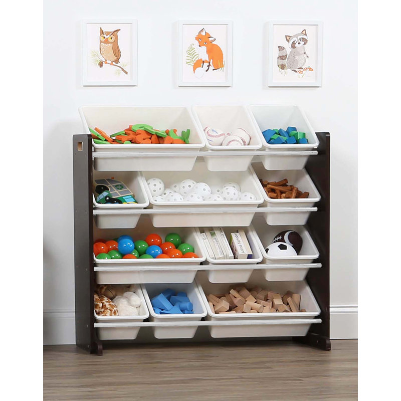 Organisateur de jouets avec bacs Rafael, Espresso / blanc