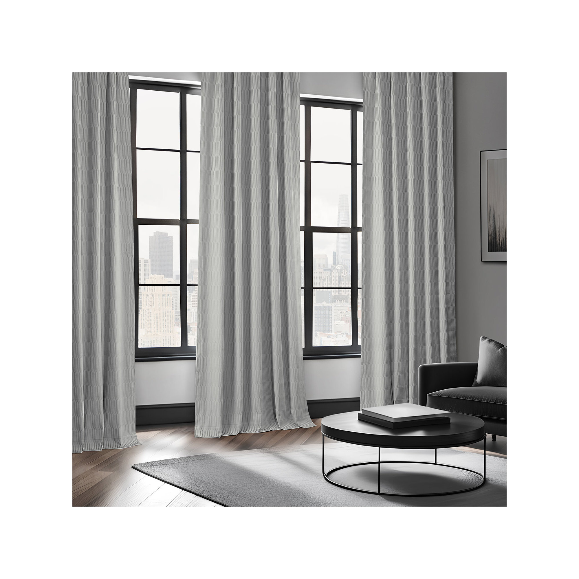 Akieba Lines Velvet Room Darkening Curtains, Silver, 50" W x 96" L