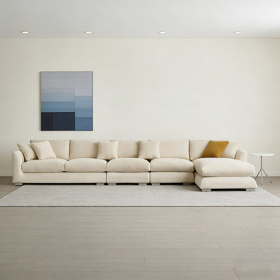 173.23"Modern Minimalist Beige Sectional Sofa with Left Chaise Lounge