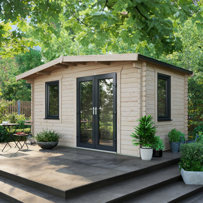 Powersheds Apex 8 x 14ft Chalet Log Cabin, Doors to the Right - 44mm