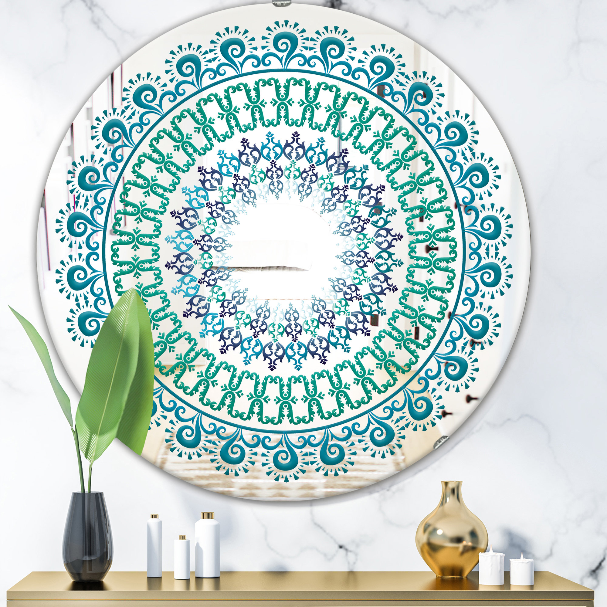 Gold Decorative Sun Mirror 23.6 from Peru, AccentTurquoise Round Mirrors  wall