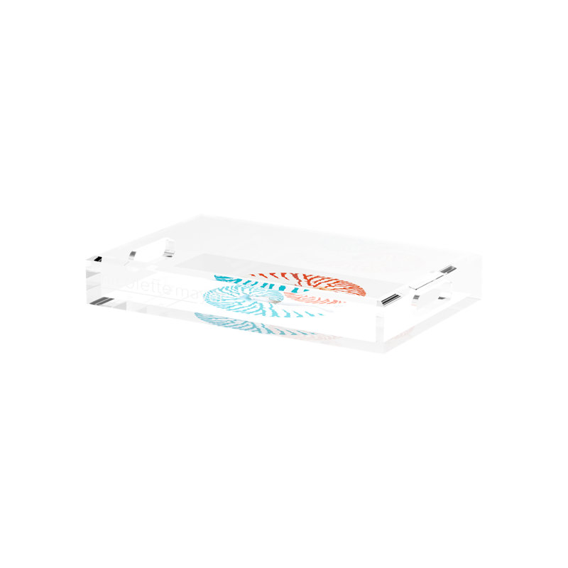 Nautilus Coral Turq Acrylic Rectangle Decorative Tray, 12.5"W x 7.75"D x 2"H