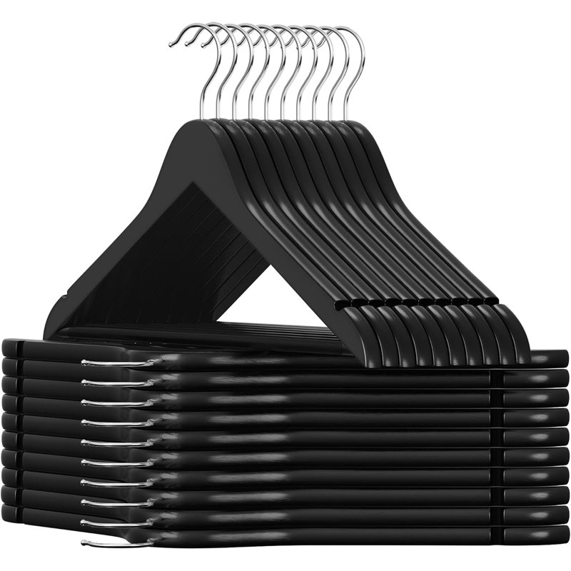 Solid Wood Non-Slip Standard Hanger for Dress/Shirt/Sweater, Black