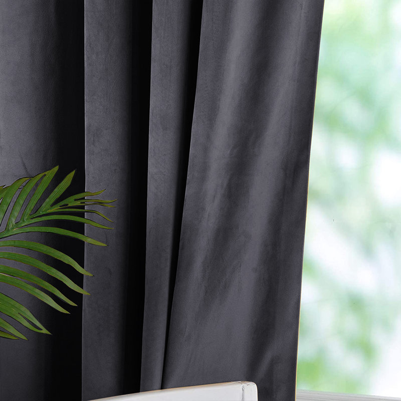 Reede Luxury Crushed Velvet Eyelet Curtains - Fully Lined, Heavy Plush Drapes, 168cm Width x 228cm Drop, Charcoal