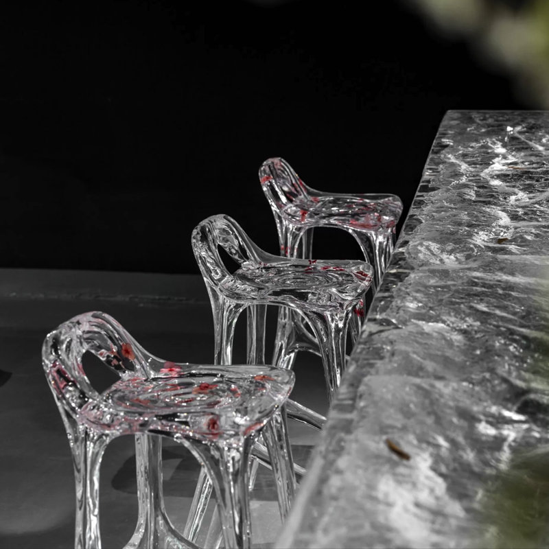 Dainte Luxury Ocean-Wave Kitchen Island with Glass Top – Sculptural Acrylic Designer Island Table for Modern Kitchens