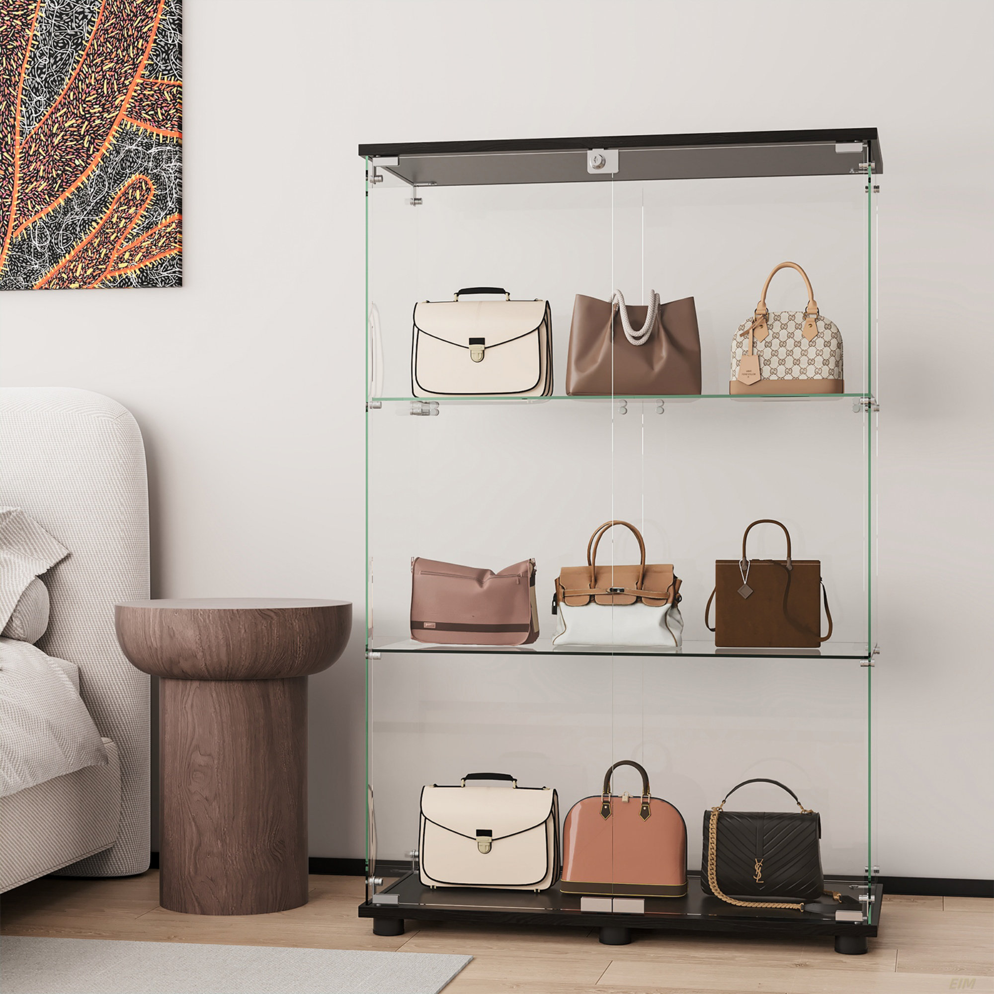 Wrought Studio Glass Display Cabinet With 3-Shelf Double Doors And Lock ...