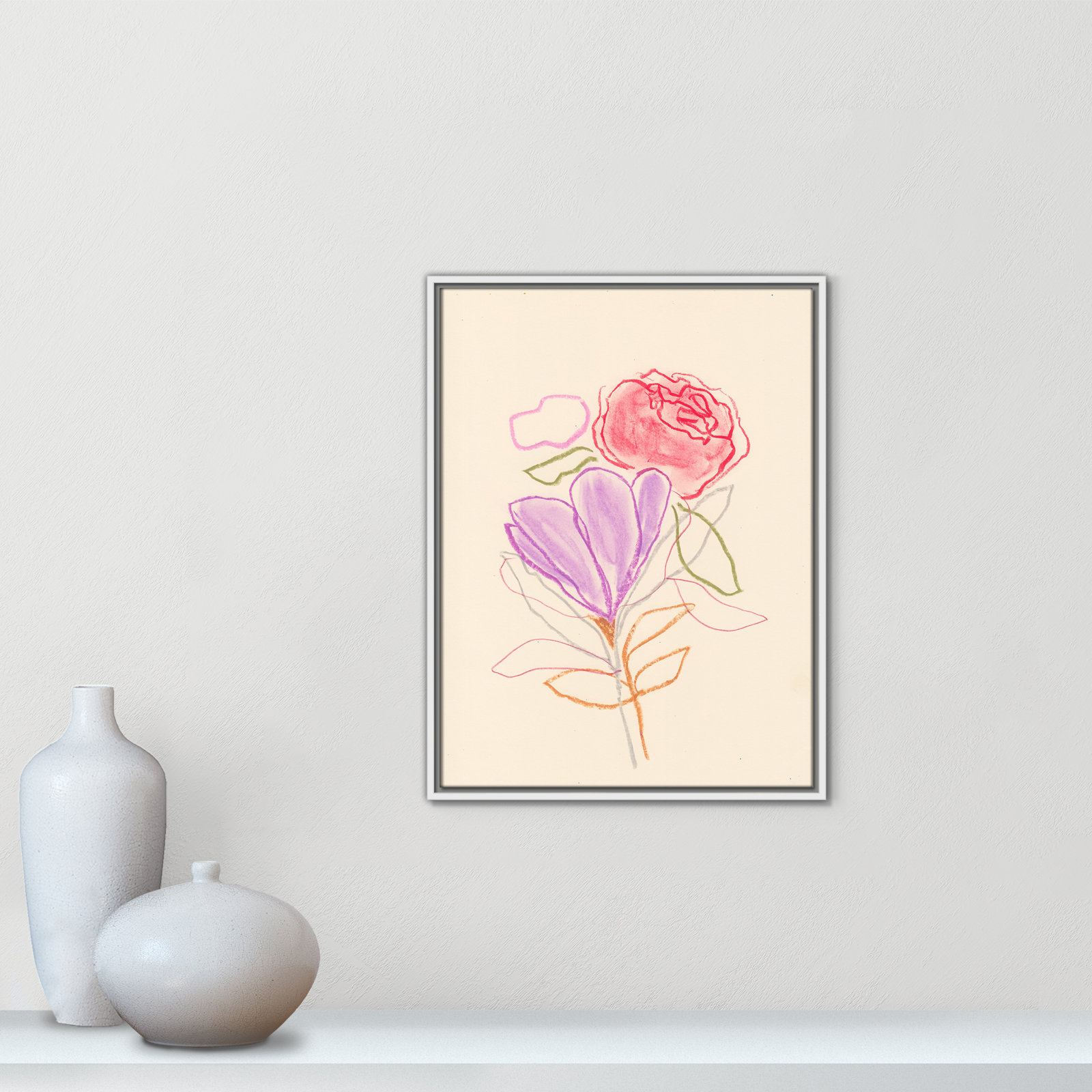 Simple Floral "Simple Floral III" Print, White Floater Framed Canvas, No Mat, 25.5" H x 19.5" W x 2" D