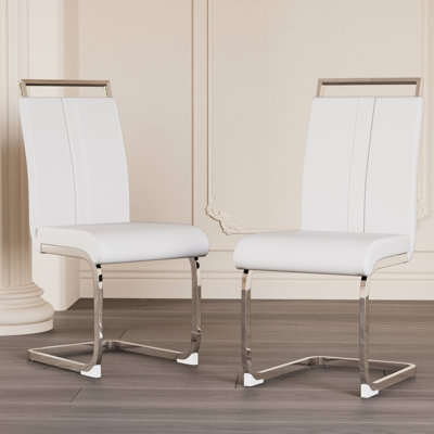De 2 chaises de salle à manger modernes, dossier haut en similicuir PU, pieds en métal plaqués en tube, admirables pour la chambre, la cuisine, le bureau, 2 chaises blanches, avec superbe