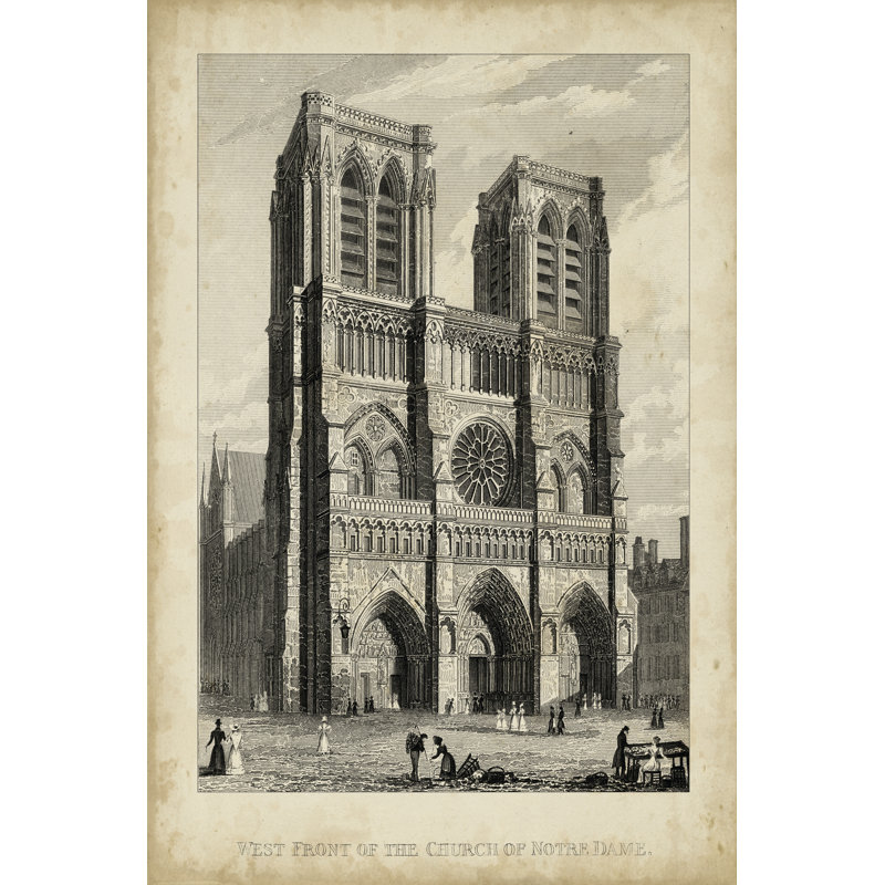 West Front-Notre Dame - Wrapped Canvas Painting, 46cm H x 30cm W x 3.8cm D