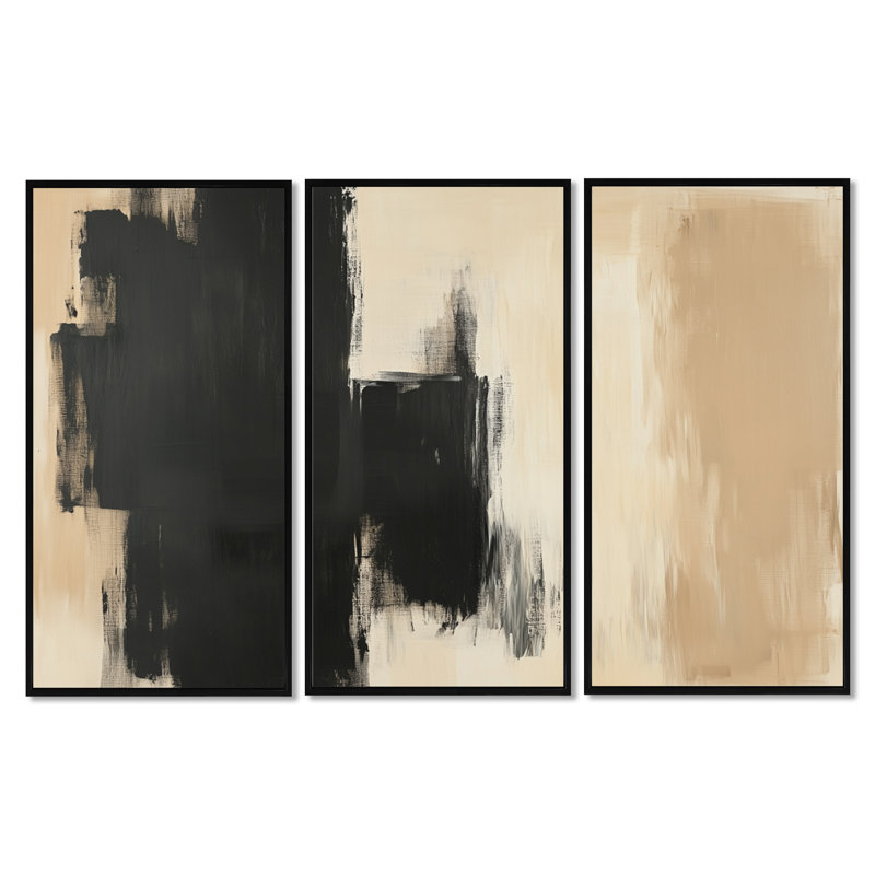 Ensemble de 3 décorations murales encadrées Carters I - Brushstroke, H 40 po x l 60 po, Cadre flottant noir