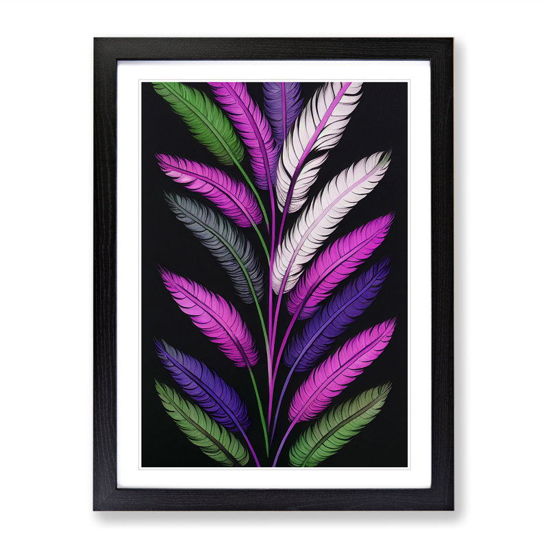 Retro Feathers No.4 - Single Picture Frame Print, 64cm H x 46cm W x 2cm D, Black Framed