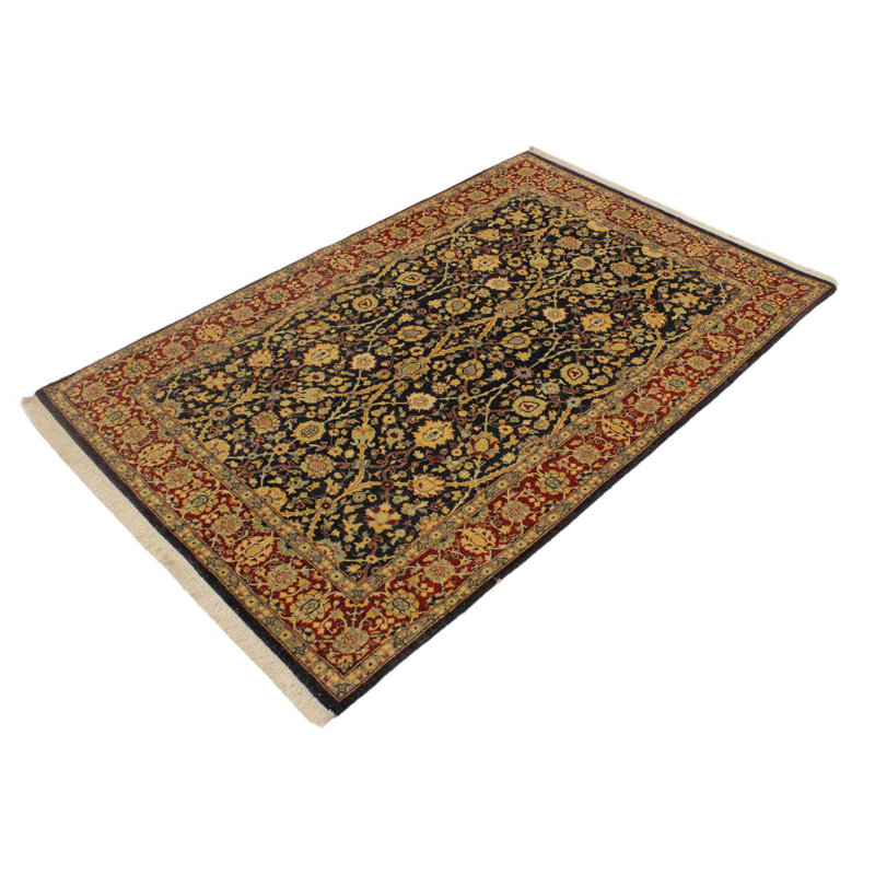 Tapis oriental bleu et rouge en laine noué à la main 4 pi 1 po x 6 pi 1 po Oriental