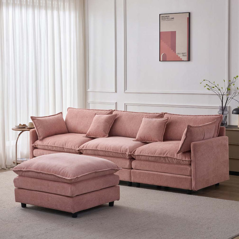 Modular 3 Seater with Ottoman, Pink