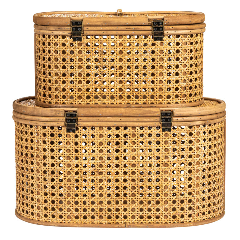 Boîtes de rangement modernes décoratives ovales en rotin tissé, Naturel