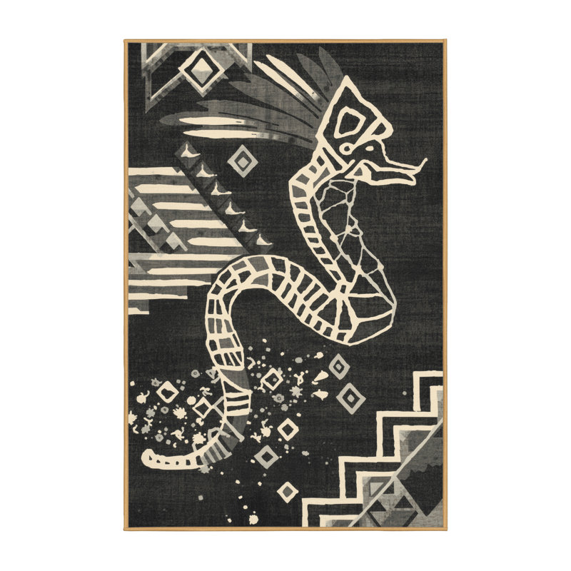 Tapis gris d'inspiration mondiale Titus Quetzalcoatl lavable à la machine - reliure brun clair, 8 x 12