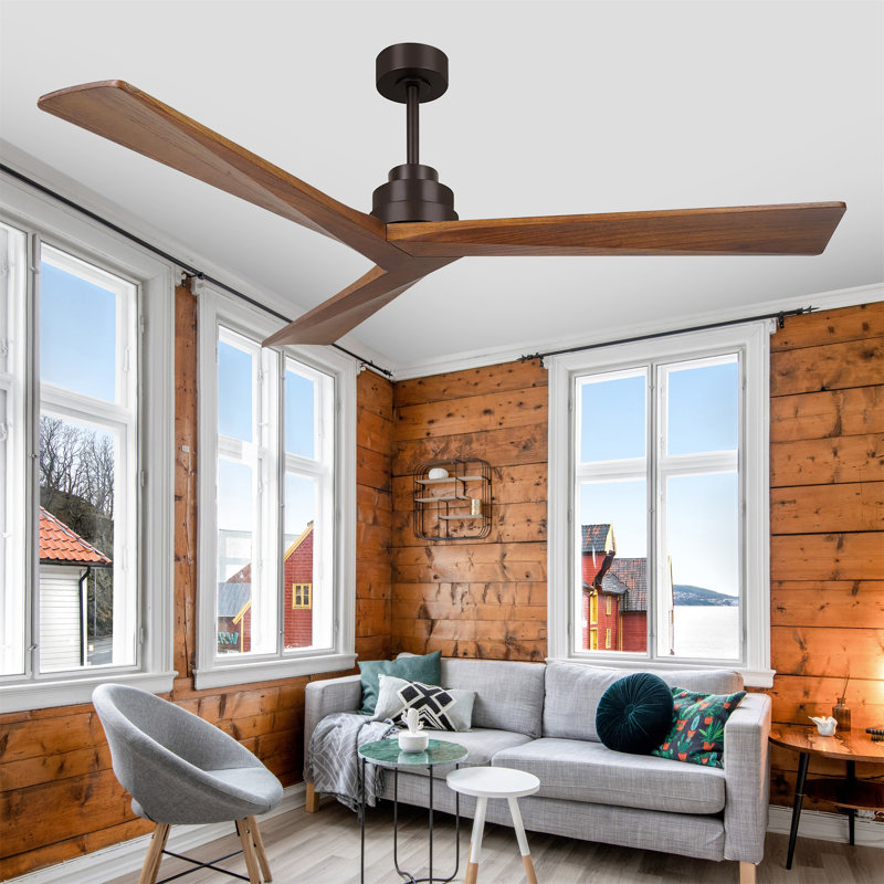 52" Wood  Ceiling Fan NO Light, Black, Brown