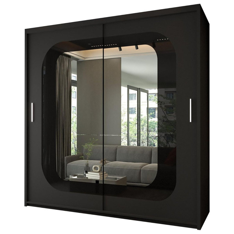 Bellarae Laminate Wardrobe, 217cm H x 203cm W x 62cm D, Black (Black Strip)