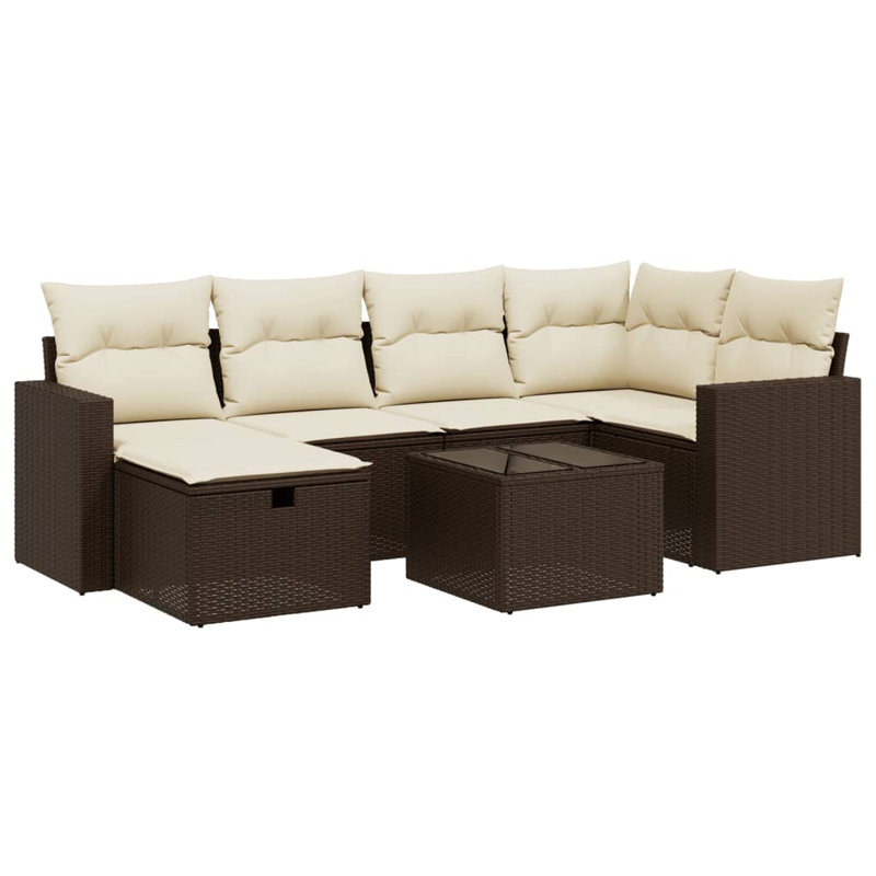 Ensemble de canapé de jardin Vidaxl en rotin de polyester brun, acier, grand verre trempé