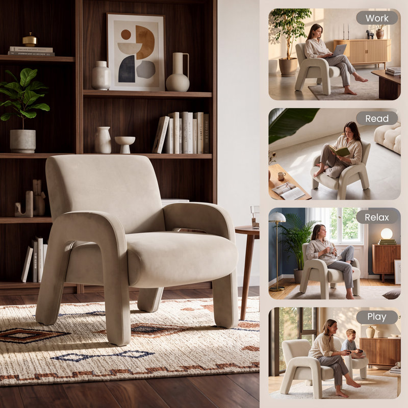 Fauteuil d'appoint moderne en velours COLAMY AURA, fauteuil lounge rembourré, gris pâle, ensemble de 1/2, Gris clair