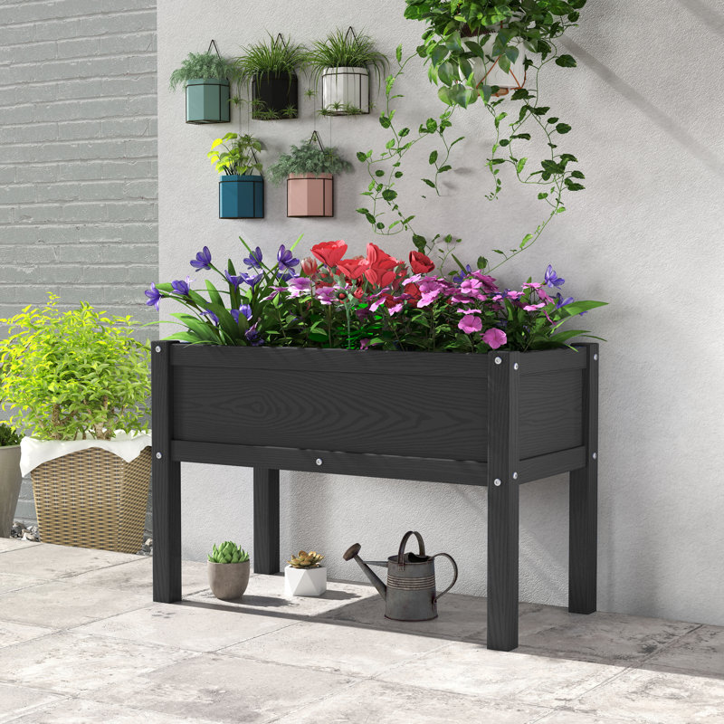 Elevated Planter Outdoor Planter Box HDPE Raised Garden Bed with Leg, Black