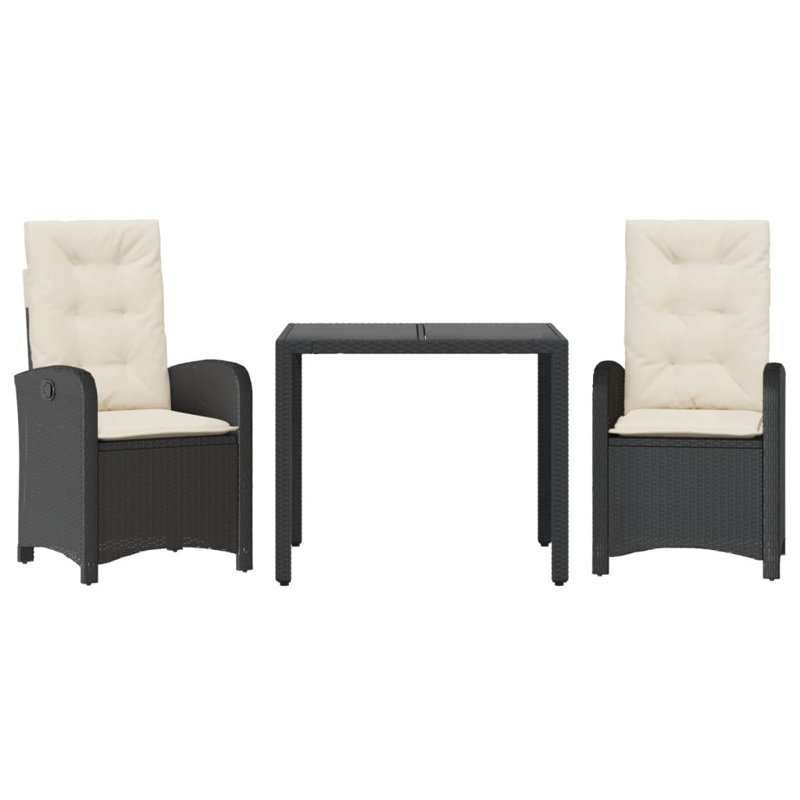 Rosecliff Heights 3 Piece Patio Dining Set With Cushions Gray Poly Rattan, 29.5" H x 35.4" L x 35.4" W, Black/White