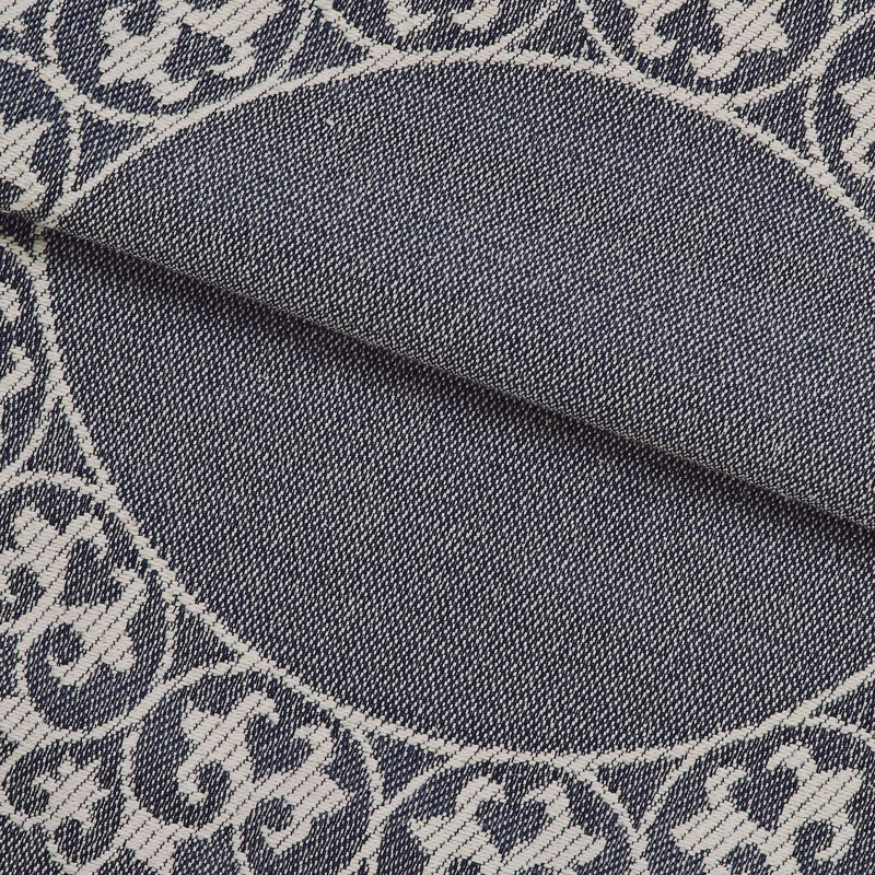 Denim Blue Cotton Blend Jacquard Queen Bedspread Set