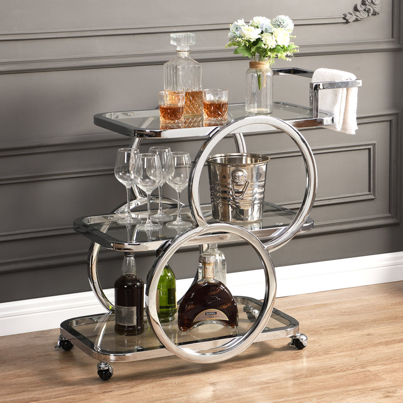 Antu 3-Tier Mobile Home Serving Bar Cart with Locking Casters, Chrome