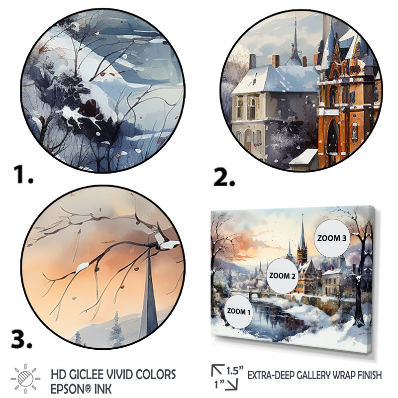 «Wonderful Castle Winter At Christmas - Winter Landscape», art mural, Cadre flottant blanc, H 24 po x l 32 po x P 1 po