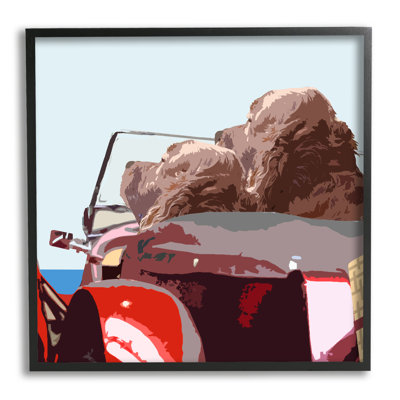 Chiens au volant d'une voiture décapotable, art texturé giclée par ciel bleu clair par Noah Bay
