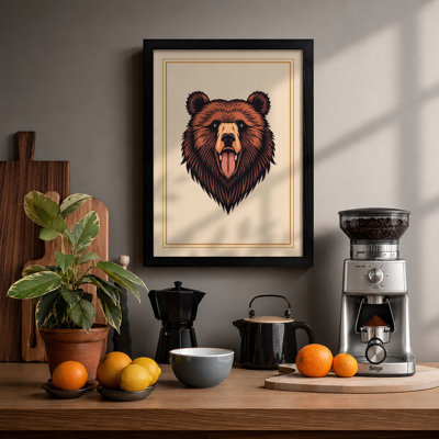 Woodcut Bear Rustic - Framed Print
