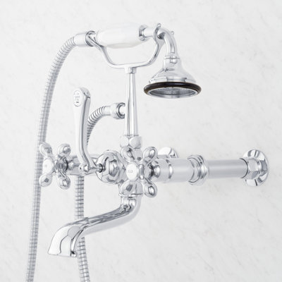 Robinet de baignoire mural style téléphone avec poignées en croix