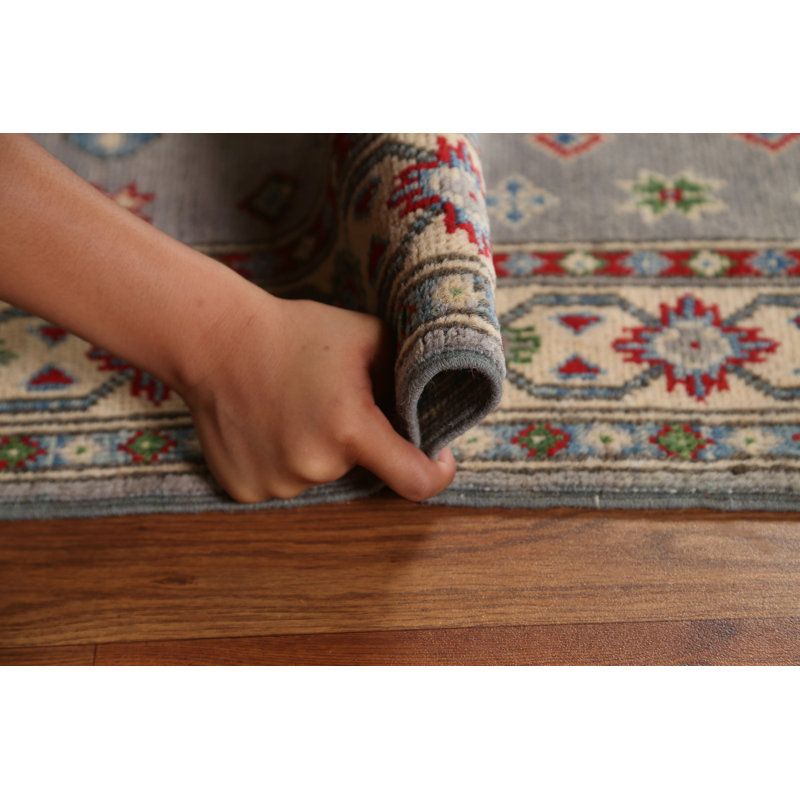 Gray Geometric Kazak Runner Rug