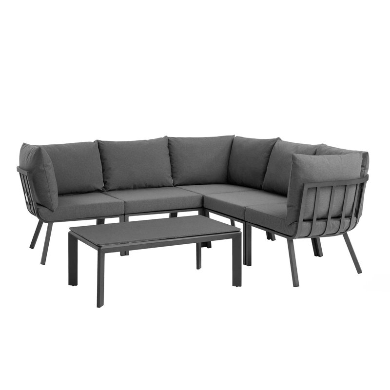 Ensemble de patio extérieur en aluminium 6 pièces Riverside par Modway, Gris anthracite, gris