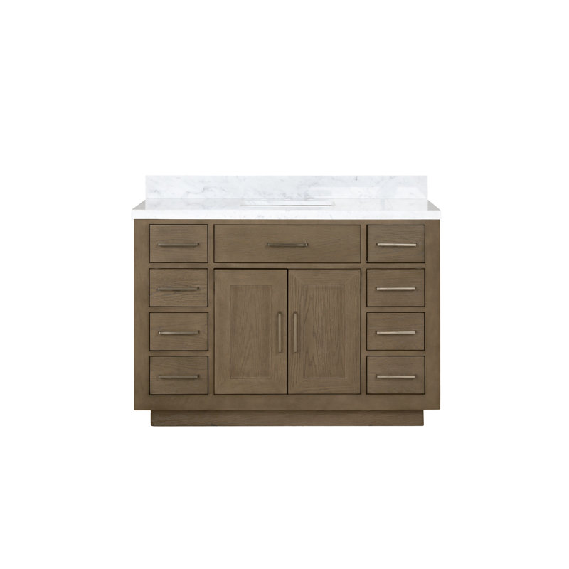 Ensemble de meuble-lavabo simple 48 po, Chêne gris, Marbre de Carrare blanc