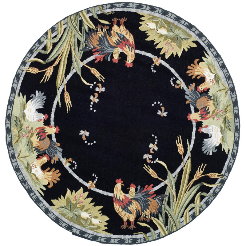 Kinchen Hand Hooked Wool Oriental Rug, Round 8'