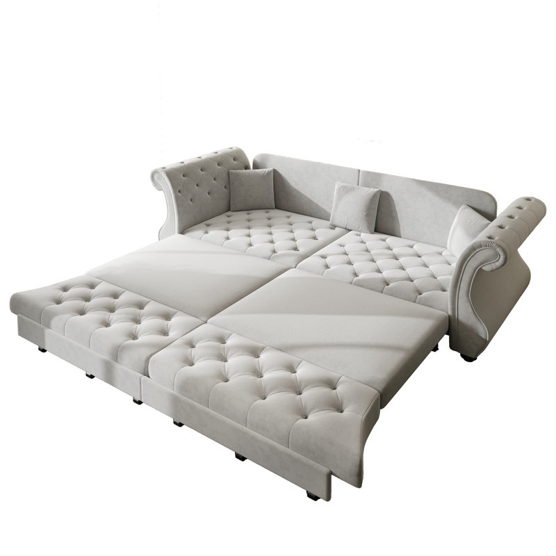Canapé-lit Chesterfield surdimensionné de 97,6 po, H 34,6 po x l 97,6 po x P 32,7 po, Gris clair