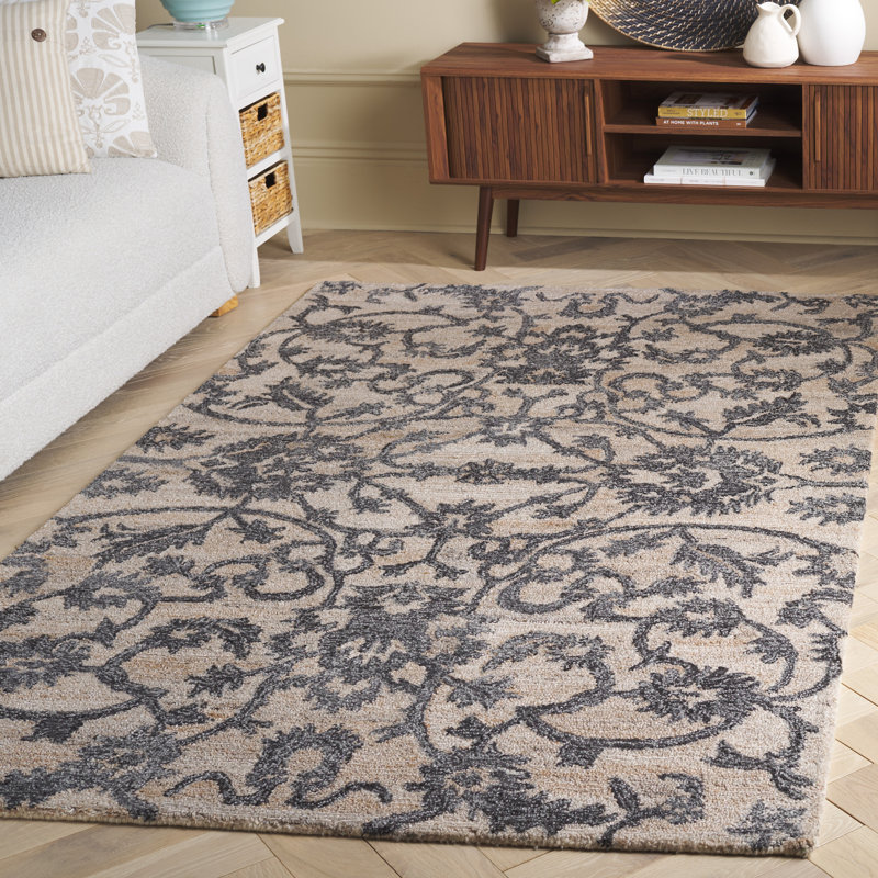 Damondre Hand Tufted Performance Performance Floral Rug, Rectangle 5' x 8'