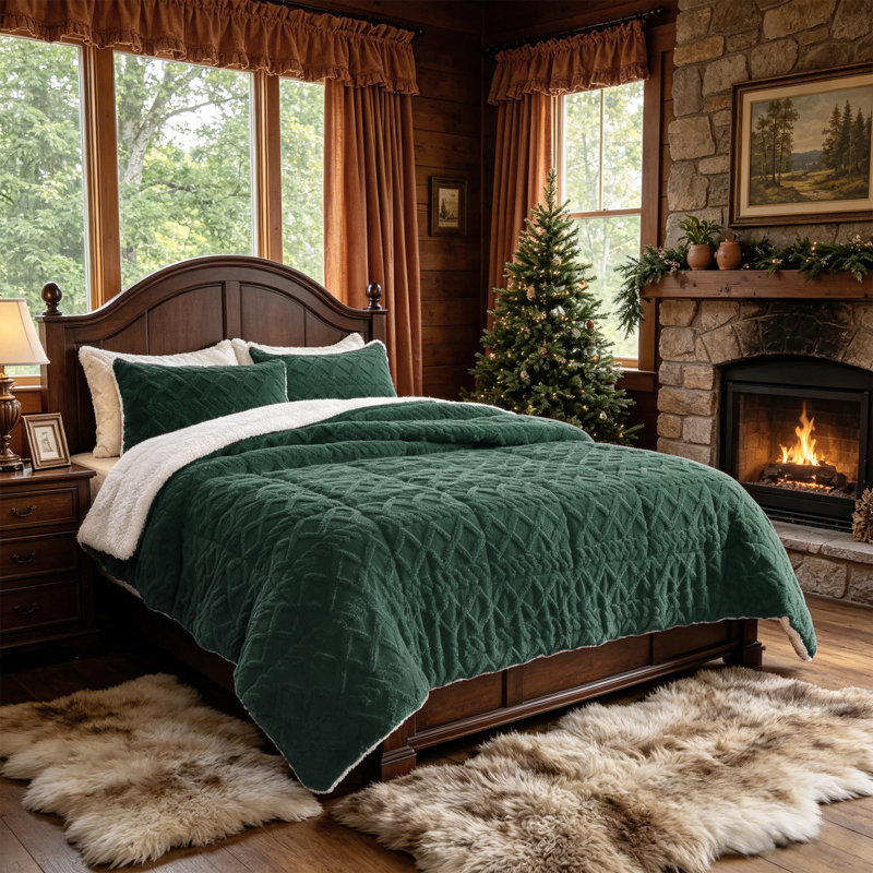 Ensemble d'édredon en jacquard Flock, King, Green