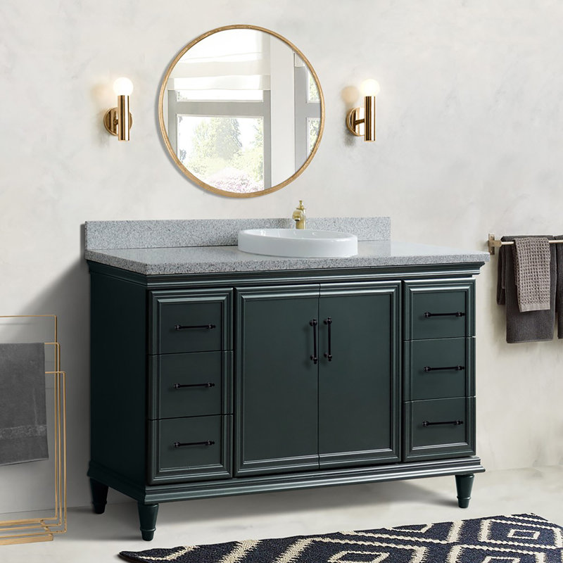 Finition de meuble-lavabo simple avec granite galaxie et lavabo rond, 61", Gris