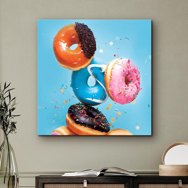 Beignes glacés avec paillettes sur toile, H 12 po x l 12 po x P 1,5 po