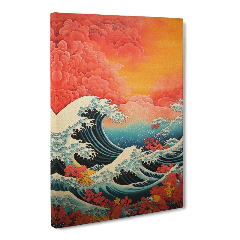Wave Japanese Colour Field Art No.2 - Wrapped Canvas, 50cm H x 35cm W x 3cm D